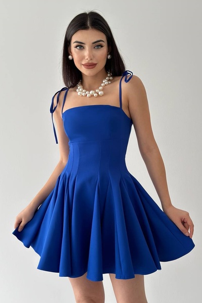 vuvutasarım Вечерна рокля Saks Blue Princess - материя Atlas, тънки презрамки и детайл 164