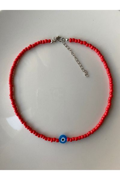 Stoneday Trendy Red Sand and Blue Evil Eye Bead Necklace