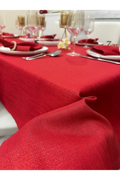 Zeren Home Red Polyester Linen Glitter Tablecloth