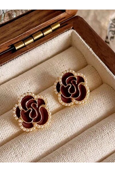 Shisa Jewel Kırmızı Kamelya Çiçeği Küpe, S925 Gümüş Post, Retro Tarz, Üst Düz...