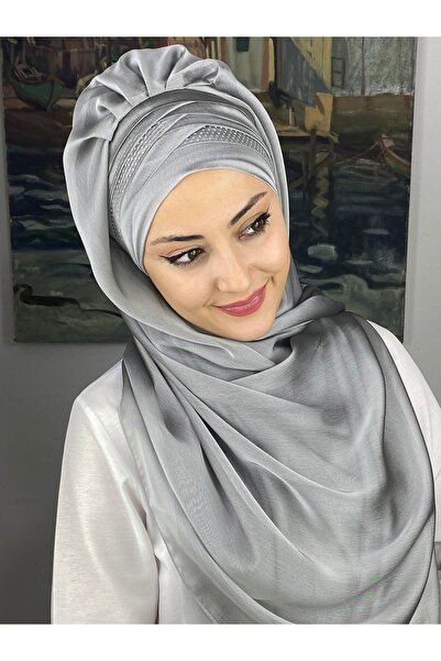 BUTİKAMBAR Mihrimah Çapraz Drapeli Fransız Şifon Hazır Şal - Açık Gri