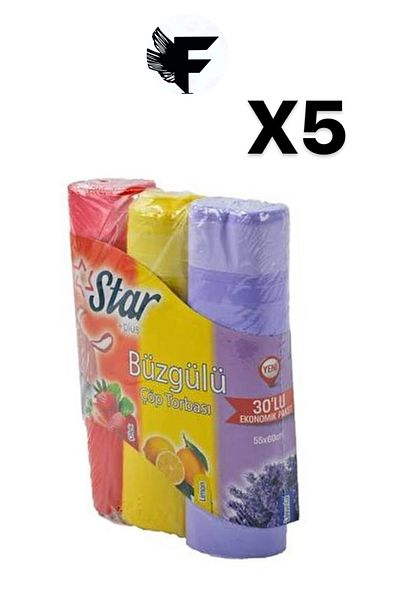 FİGANLAR Economy 3 Pieces 5 Packs Medium Size Scented Drawstring Garbage Bag 150 Pieces