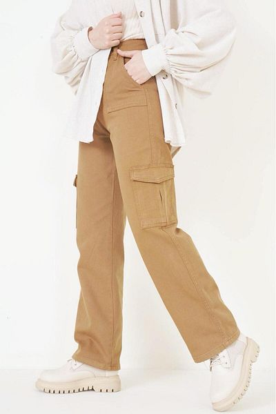 LİMABEL Γυναικείο τζιν Camel με τσέπες Cargo Jeans Camel Cargo