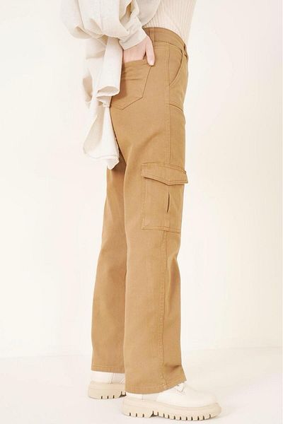LİMABEL Γυναικείο τζιν Camel με τσέπες Cargo Jeans Camel Cargo