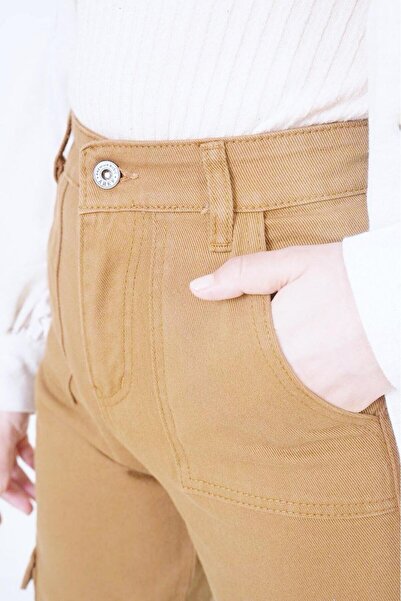 LİMABEL Women's Camel Jeans with Cargo Pockets Camel Cargo Jeans