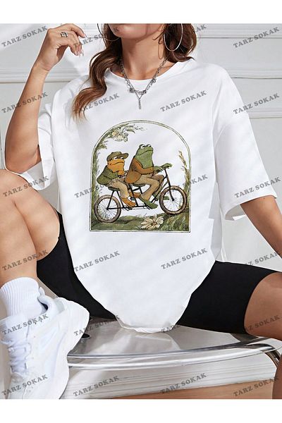 FANBOX SHOP Tricou unisex cu umăr dezactivat cu model BAY Frog - KOD-1364