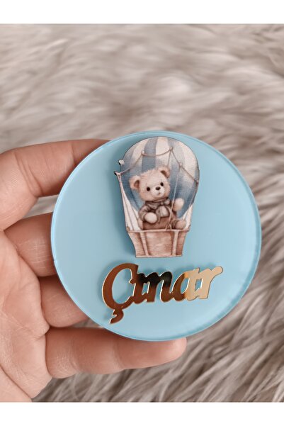 doğrukan Uçan balonda ayıcık figürlü pleksi yenidoğan doğum günü magnet hediy...