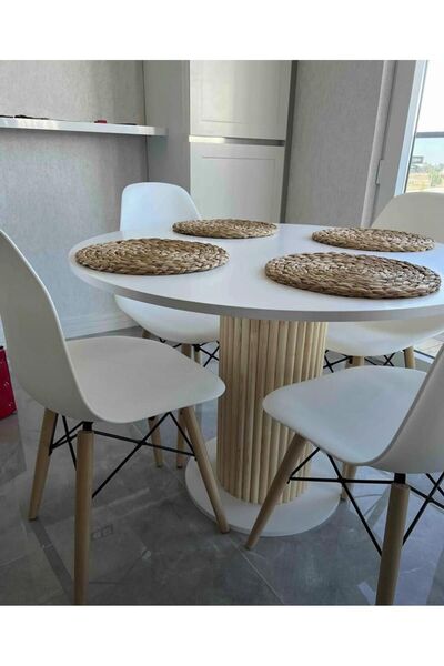 MFG AHŞAP 103 Cm Özel Tasarım Yemek Masası Yuvarlak Beyaz Model Suntalam Balk...