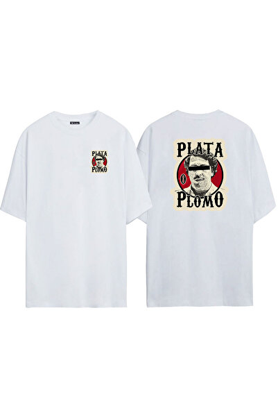 THEWERT Μπλουζάκι Unisex Plata Plomo Escobar μπροστά και πίσω με στάμπα λευκό oversize