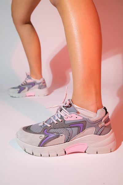 LuviShoes Γυναικεία αθλητικά αθλητικά αθλητικά παπούτσια με χοντρή σόλα DUJA Grey Pink Multi Mesh