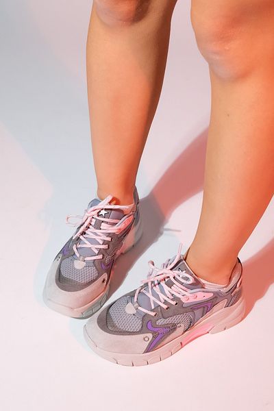 LuviShoes Γυναικεία αθλητικά αθλητικά αθλητικά παπούτσια με χοντρή σόλα DUJA Grey Pink Multi Mesh