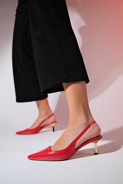 LuviShoes Red Skin Women's Pointed Toe Open Back Thin Heeled Shoes