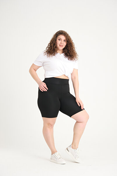 BANEGA Curve Women's Large Size High Waist Recovery Knitted Biker Shorts Short Black Tights