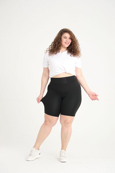 BANEGA Curve Women's Large Size High Waist Recovery Knitted Biker Shorts Short Black Tights