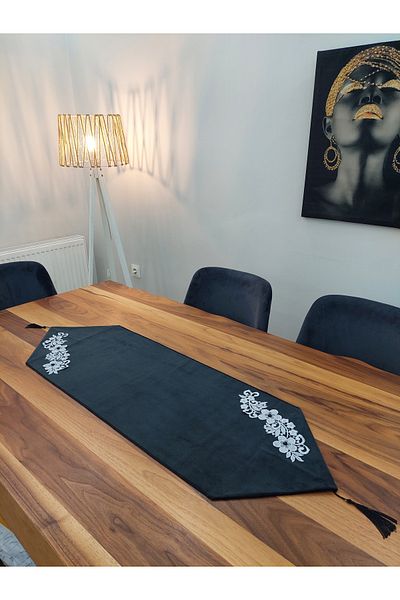 İSSE TEKSTİL Table Cloth, Runner, 115x35 Tight Textured Lined Thick Velvet Fabric Special Design