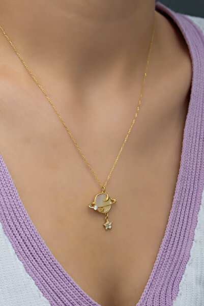 Adieu Silver 925 Ayar Hediye Kutulu Gümüş Sedef Taşlı Gezegen Kolye Gms1