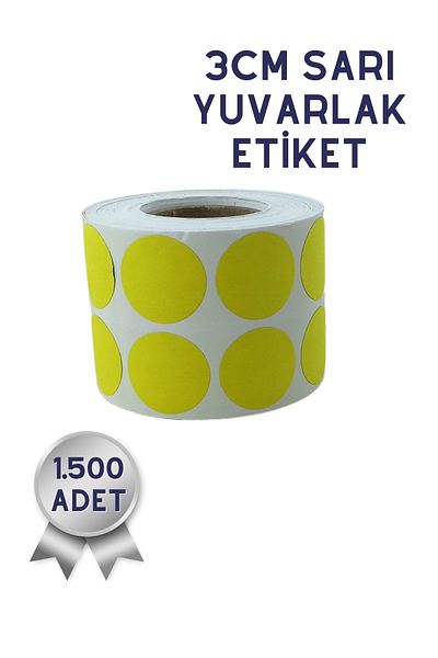 Netsan Etiket 3cm Round Label 1,500 Pieces| Yellow Colored Adhesive Round Sticker