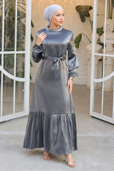 Bestenur Anthracite Mirza Belted Dress 810
