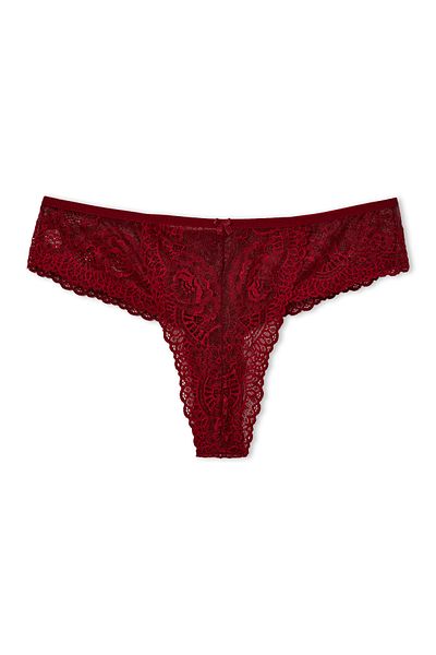 HNX Chiloți de damă cu tanga braziliană din dantelă de mărime Plus burgundy.