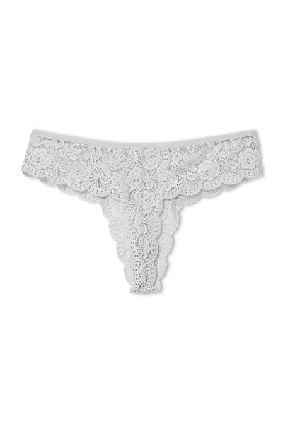 HNX Chiloți de damă cu tanga braziliană din dantelă de mărime Plus albă