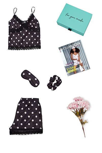 for you sleepwear 4-Piece Boxed Satin Polka Dot Patterned Athlete Shorts Set