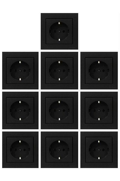 OVİVO 10 Pieces Ovivo Grano Black Grounded Socket 10 Pack
