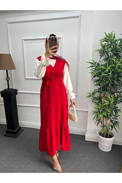 Nisa Nalbantoğlu Red Crepe Hijab Gilet