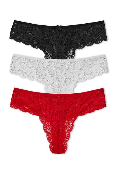 HNX High Waist Lace 3-Piece Thong Panties Set