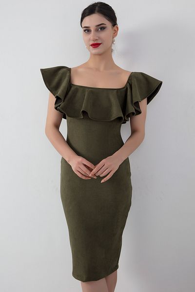 PULLIMM Rochie Midi din piele intoarsa cu guler Madonna - 3938