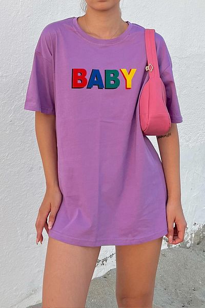 Swist Tricou Violet pentru bebeluși cu gât crew cu imprimeu
