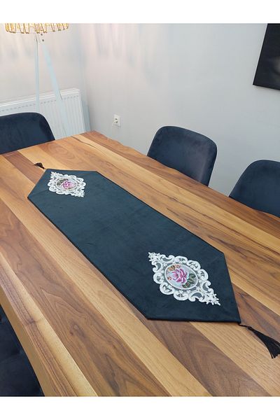 İSSE TEKSTİL Table Cloth, Runner, 110x35 Tight Textured Lined Thick Velvet Fabric Special Design