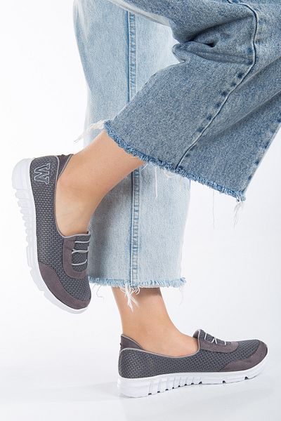 MİSSWEMODASHOES Women's Orthopedics Grey-White Elastic Walking Shoes