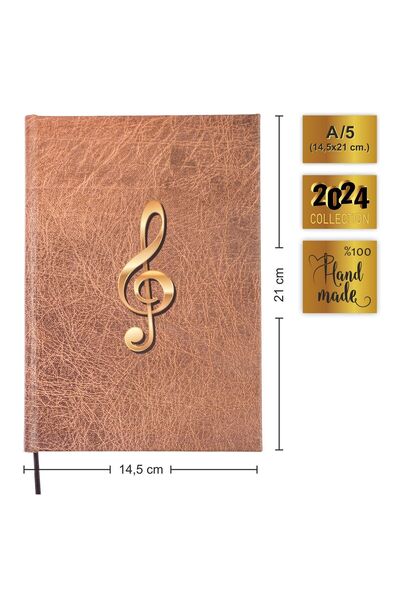 BİDEFTER لوحة ملاحظات البيانو (خط قطع مع مفاتيح LEFT FA) 100% صناعة يدوية، خياطة يدوية، غلاف مطلي (A/5)