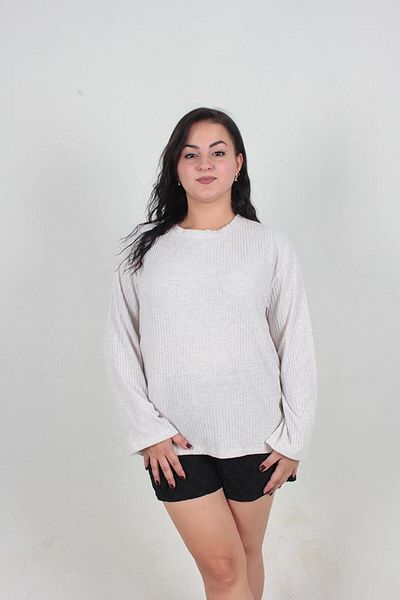 Truva XXL Plus Size Camisole Long Sleeve Blouse Cream Bz054
