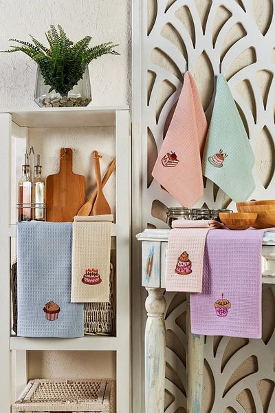 INTER Z Cotton Waffle 6 Pieces Kitchen Drying Cloth Set