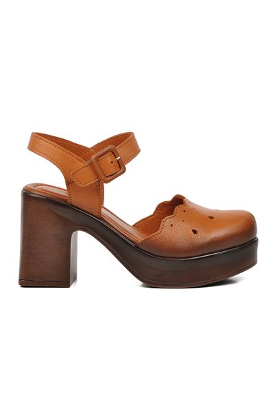 Venüs 2217001Y Tan Genuine Leather Women's Heeled Shoes