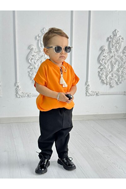 bohemiankids baby wear Orange Sile Short Sleeve Top Black Trousers