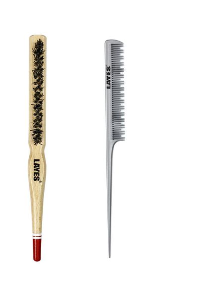 Layes Professional Bun Brush and Crepe Comb Hair Separation Comb Toothed Skewer Comb Gray