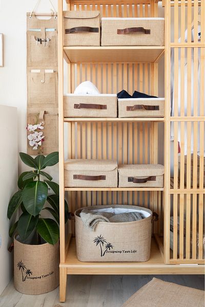 Art Bee 2 Pieces Jute Closet Organizer Jewelry, Makeup, Organizer Storage Box 26x20x10-30x23x13