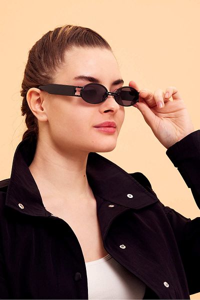 LUPİX Vintage Oval Black Unisex Sunglasses