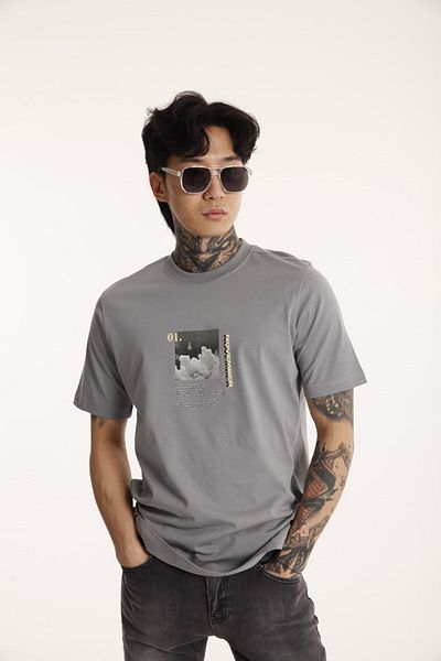 The Champ Clothing Ανδρικό μπλουζάκι από βαμβακερό στάμπα με 2 κλωστές Oversize Crew Neck