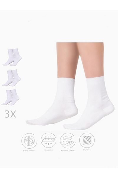 javi Bamboo White Women's Socks Seamless Non-Squeezing Rubber Socks 3-Pack