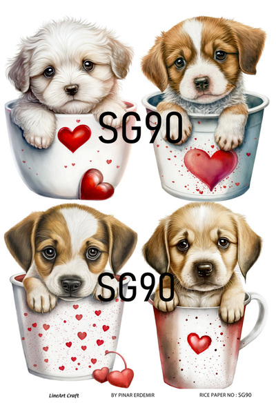 LİNEART Valentine's Day Sg90 Series - Dogs in a Cup Brass Decopage 30X42
