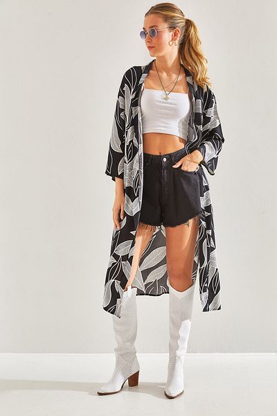 Bianco Lucci Dámské vzorované dlouhé viskózové kimono60181019