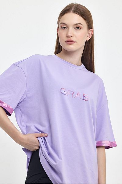 GRAB Tricouri oversize violet cu imprimeu pentru femei