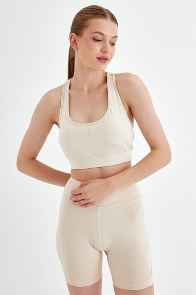 GRAB Women's Beige Back Laser Cut Sports Bra