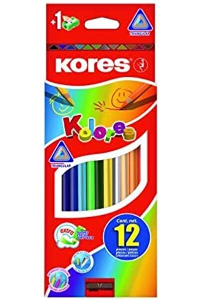 kores 12 Renk Kuru Boya Kalemtraş Üçgen