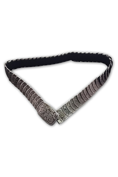 AĞIRSOY Elastic Women's Belt, Metal Sequin, Antique