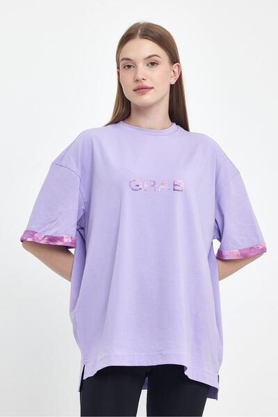 GRAB Women's Grab Printed Purple Oversize T-shirts
