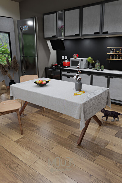 Moud's مفرش طاولة من قماش الجلد المدبوغ منقوش بمصباح رمضان الأبيض مربع ومستطيل